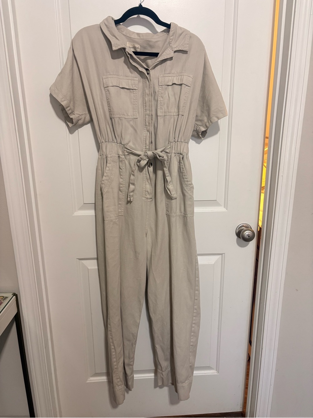 Universal Thread Khaki Tie-Waist Short-Sleeve Jumpsuit